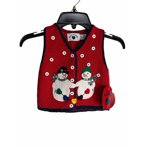 Vintage Hartstrings Girls Knit Red Snowman Sweater Vest 2T NWT - Picture 1 of 5